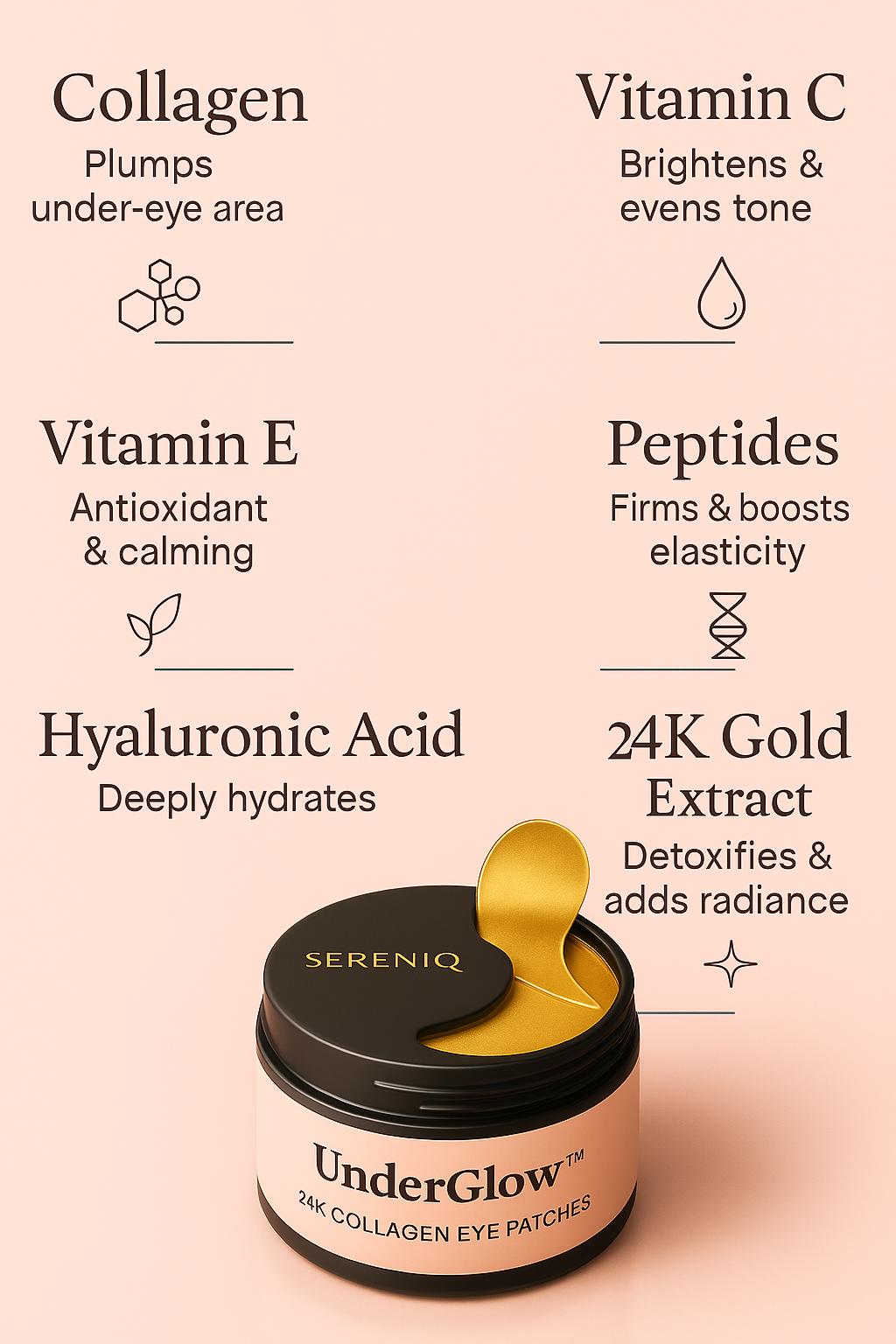 Sereniq UnderGlow™ – 24K Gold Collagen Under Eye Patches